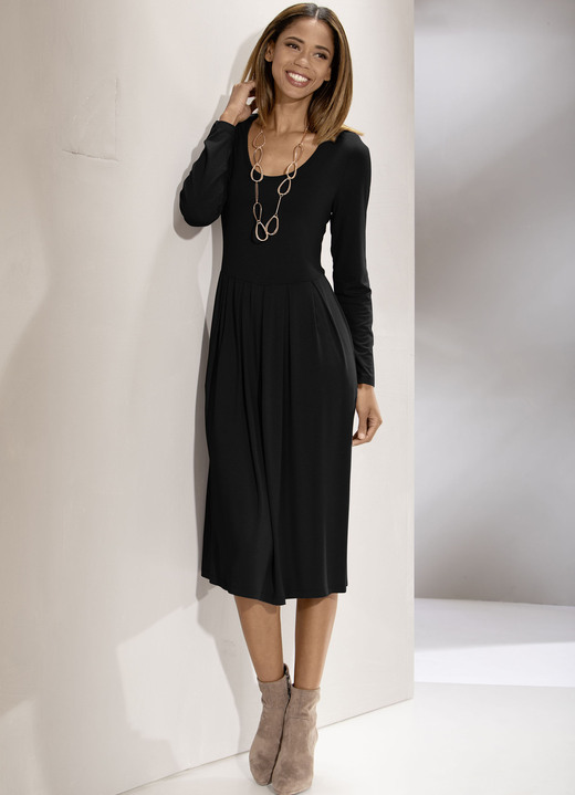 Damenmode - Kleid mit rundem Halsausschnitt, in Größe 036 bis 052, in Farbe SCHWARZ
