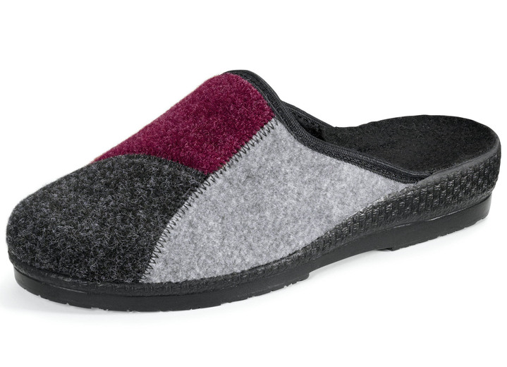 Mode - Klassische Damen-Hausschuhe, Weite H, im Textil-Materialmix, in Größe 036 bis 042, in Farbe SCHWARZ-GRAU Ansicht 4
