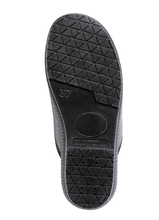 Hausschuhe - Klassische Damen-Hausschuhe, Weite H, im Textil-Materialmix, in Größe 036 bis 042, in Farbe GRAU-BORDEAUX Ansicht 4