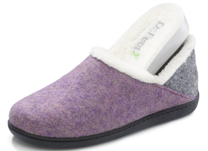 - Wollfilz-Hausschuh mit herausnehmbarem Fußbett, in Größe 036 bis 042, in Farbe FLIEDER-GRAU Ansicht 2