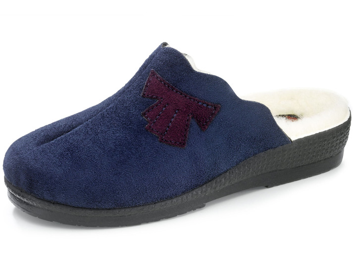 - Pantoffel aus weichem Veloursmaterial, in Größe 036 bis 042, in Farbe MARINE