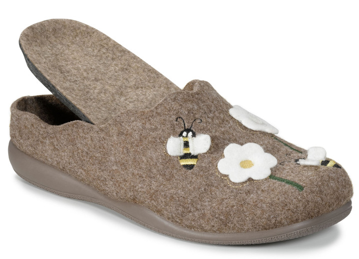- Laurina Filz-Pantoffel mit süßer Applikation und Stickerei, in Größe 036 bis 042, in Farbe NATURBRAUN Ansicht 2