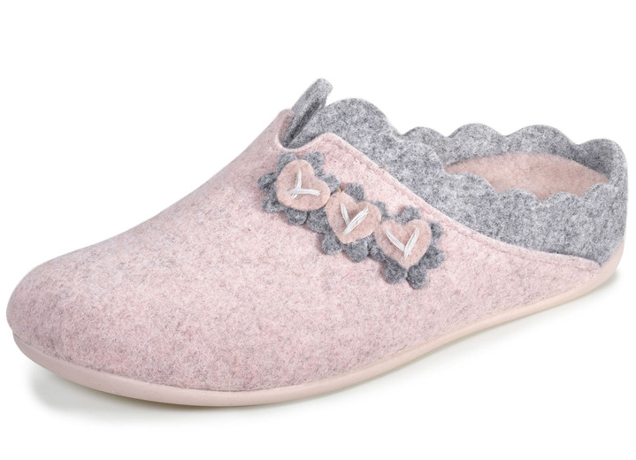 - Laurina Filz-Pantoffel mit pfifiger Applikation, in Größe 036 bis 042, in Farbe ROSA-GRAU
