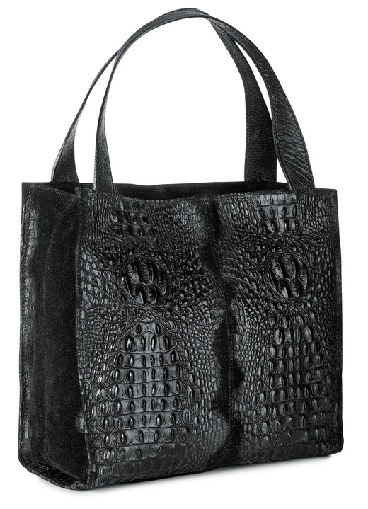 Taschen - Laurina Tasche aus reptilgeprägtem Kalb-Veloursleder, in Farbe SCHWARZ Ansicht 1