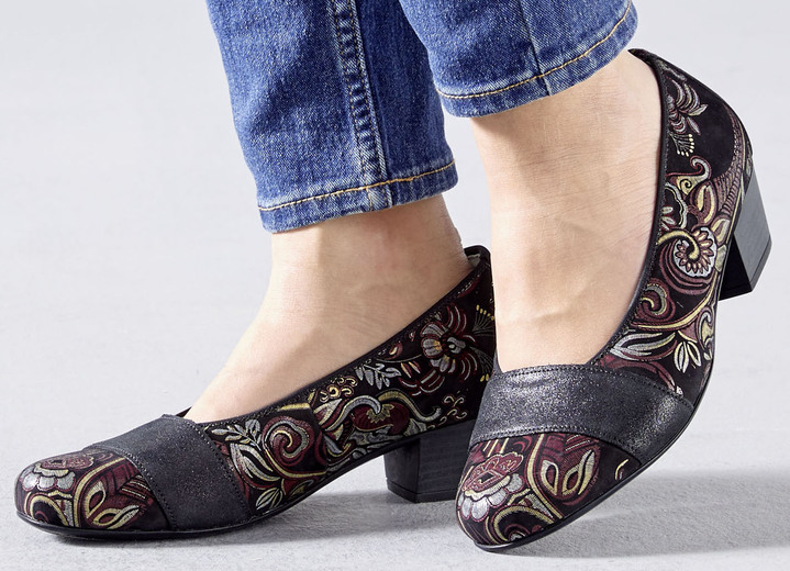 Komfortschuhe - Waldläufer, bequeme Damen-Pumps, Weite K, mit herausnehmbarem Fußbett, in Größe 3 1/2 bis 8, in Farbe SCHWARZ-BUNT Ansicht 3