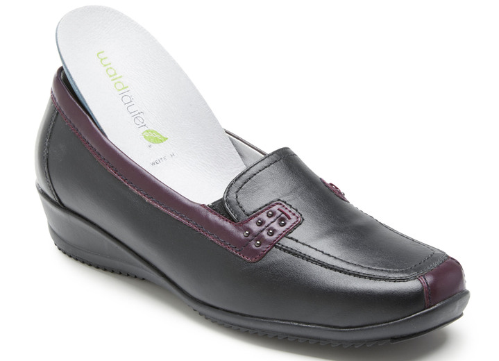 Komfortschuhe - Waldläufer, bequeme Damen-Slipper, Weite H, mit herausnehmbarem Fußbett, in Größe 3 1/2 bis 8, in Farbe COGNAC-BLAU Ansicht 6