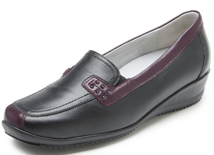 Komfortschuhe - Waldläufer, bequeme Damen-Slipper, Weite H, mit herausnehmbarem Fußbett, in Größe 3 1/2 bis 8, in Farbe MARINE-COGNAC Ansicht 5