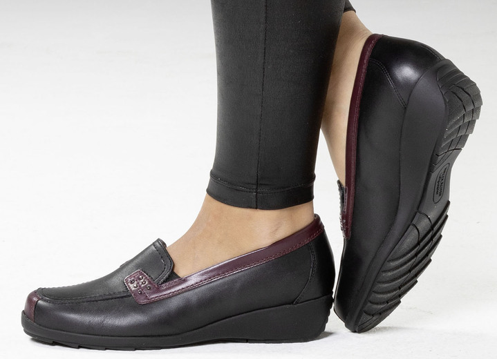 Komfortschuhe - Waldläufer, bequeme Damen-Slipper, Weite H, mit herausnehmbarem Fußbett, in Größe 3 1/2 bis 8, in Farbe MARINE-COGNAC Ansicht 9