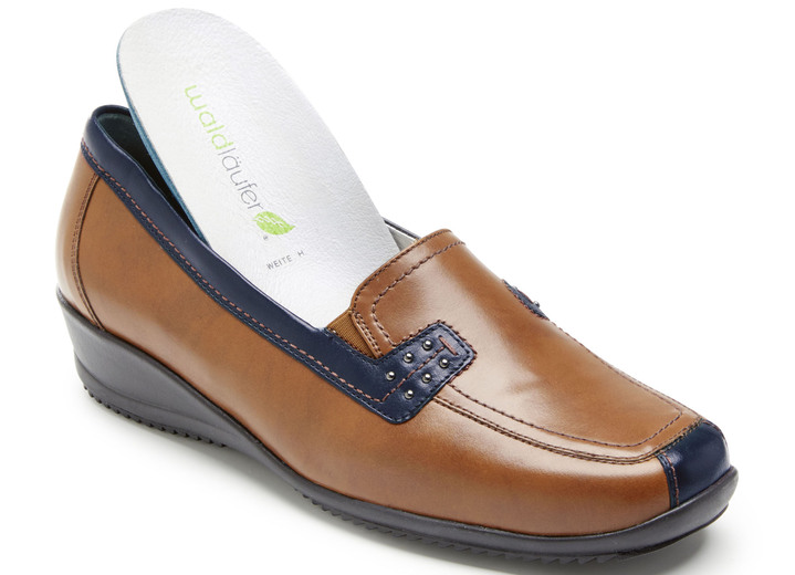 Komfortschuhe - Waldläufer, bequeme Damen-Slipper, Weite H, mit herausnehmbarem Fußbett, in Größe 3 1/2 bis 8, in Farbe MARINE-COGNAC Ansicht 11