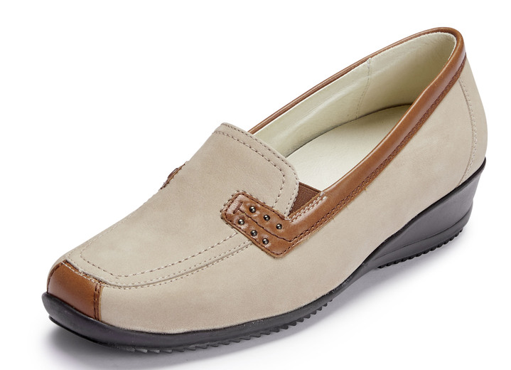 Komfortschuhe - Waldläufer, bequeme Damen-Slipper, Weite H, mit herausnehmbarem Fußbett, in Größe 3 1/2 bis 8, in Farbe COGNAC-BLAU Ansicht 14