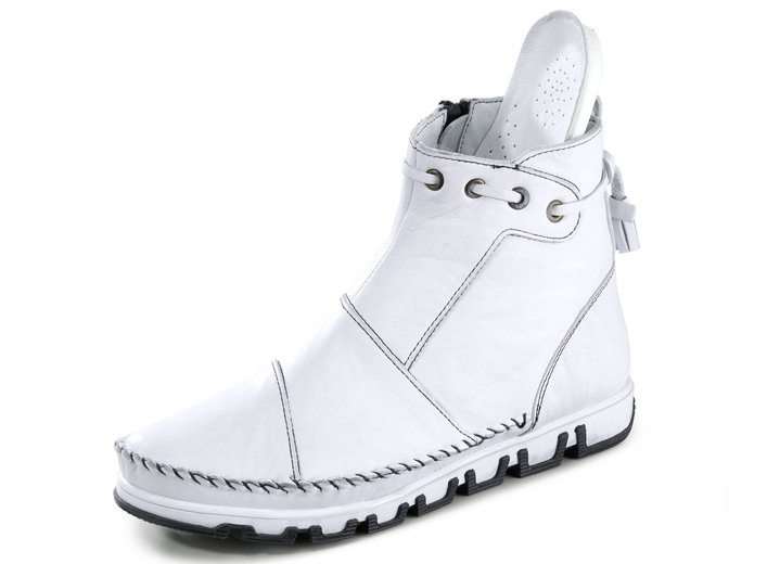 Komfortschuhe - Gemini Mokassin-Stiefelette aus Rind-Nappaleder mit Knitter-Struktur, in Größe 036 bis 042, in Farbe WEISS Ansicht 2