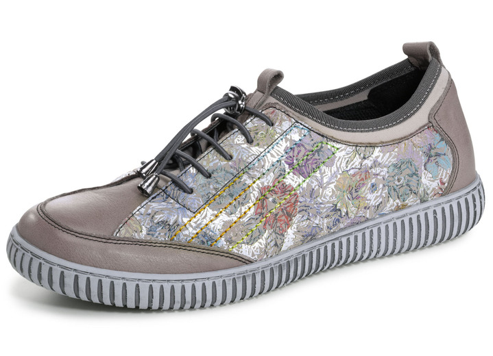 Komfortschuhe - Gemini Sneaker aus teilweise floral bedrucktem Rindleder, in Größe 036 bis 042, in Farbe TAUPE-BUNT Ansicht 1