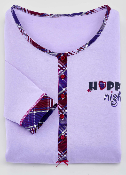 Nachthemden - Zweierpack Nachthemden mit platziertem Druck und langer Knopfleiste, in Größe 036 bis 054, in Farbe LAVENDEL/PINK Ansicht 3