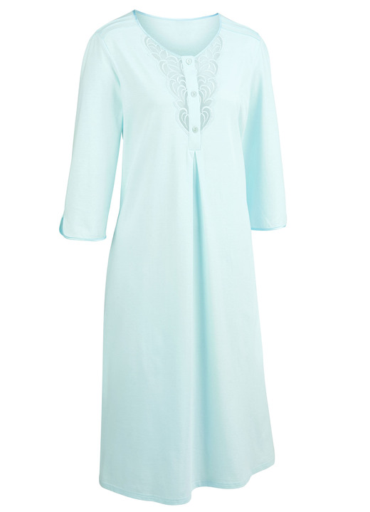 Nachthemden - Nachthemd, wadenlang mit Tüllstickereispitze, in Größe 038 bis 058, in Farbe GLETSCHER Ansicht 2