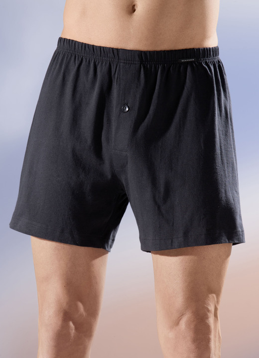 Unterwäsche - Schiesser Zweierpack Boxershorts, knöpfbarer Eingriff, in Größe 005 bis 010, in Farbe SCHWARZ