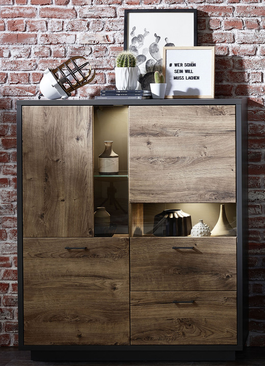 Vitrinen & Highboards - Highboard mit LED-Beleuchtung, in Farbe EICHE-GRAPHIT