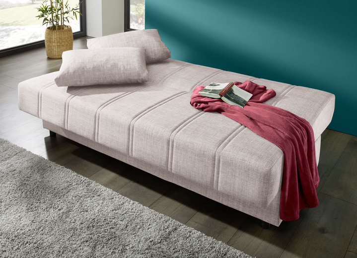 Schlafsofas - Frei im Raum aufstellbares Schlafsofa mit Dekokissen und Bettkasten, in Farbe CREME Ansicht 2