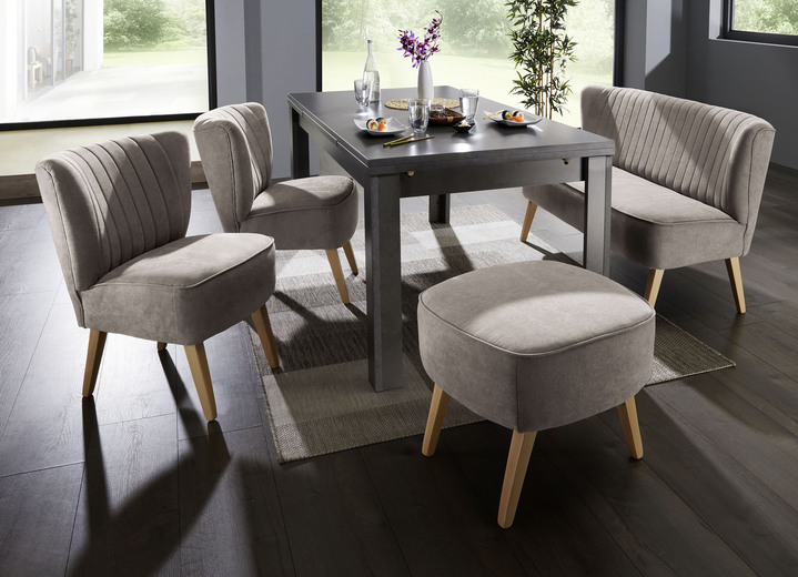 - Moderne Esszimmermöbel mit Holzfüßen in Buche, in Farbe TAUPE, in Ausführung Hocker