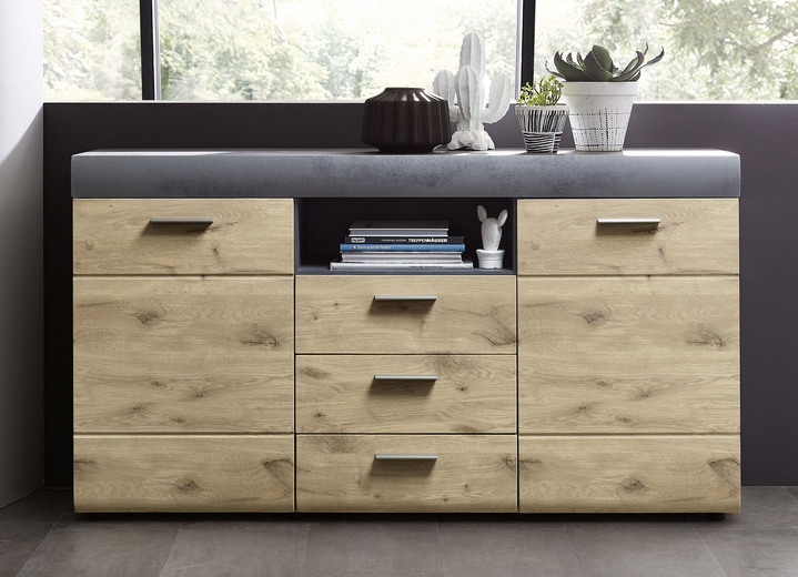 Sideboards & Kommoden - Sideboard mit Schubladen und Türen mit Softclose und Selbsteinzug, in Farbe EICHE-GRAPHIT