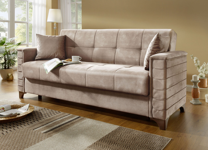 Schlafsofas - Frei im Raum aufstellbares Schlafsofa mit Dekokissen, in Farbe CREME Ansicht 1