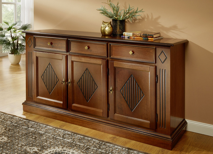 Sideboards & Kommoden - Kommodenserie mit kunstvollen Verzierungen und Echtholzfurnier, in Farbe NUSSBAUM, in Ausführung 1-türig Ansicht 1