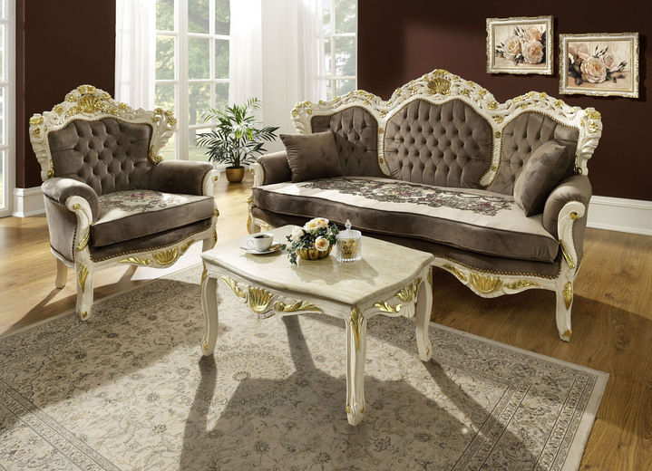 Polstermöbel - Schmuckvolle Wohnzimmermöbel mit weiß-goldfarbener Lackierung, in Farbe WEISS-GOLD, in Ausführung Sessel