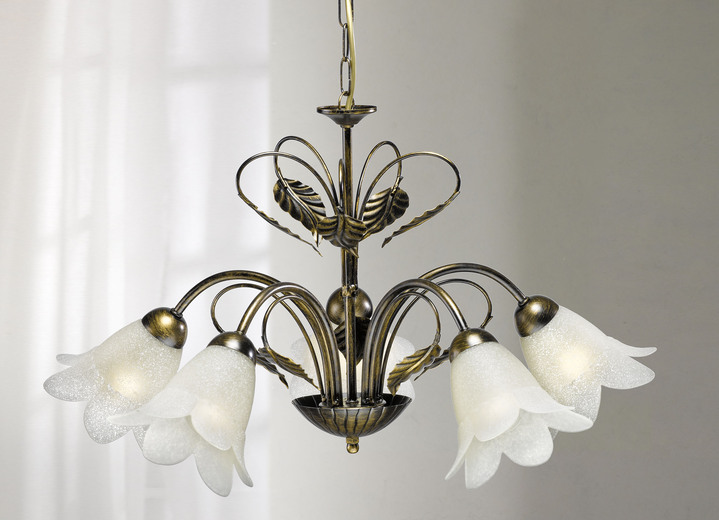 Lampen & Leuchten - Pendelleuchte aus Metall mit dekorativem Blattwerk, in Farbe BRAUN SCHWARZ-GOLD