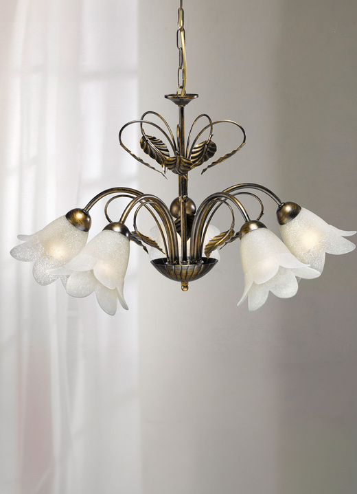 Lampen & Leuchten - Pendelleuchte aus Metall mit dekorativem Blattwerk, in Farbe BRAUN SCHWARZ-GOLD Ansicht 1