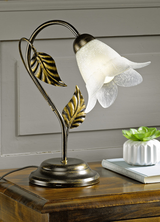 Lampen & Leuchten - Tischleuchte aus Metall mit dekorativem Blattwerk, in Farbe BRAUN SCHWARZ-GOLD