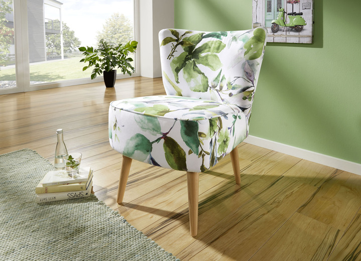 - Hocker mit naturnahen Blättermotiven und Komfortschaum-Polsterung, in Farbe WEISS-GRÜN, in Ausführung Sessel Ansicht 1