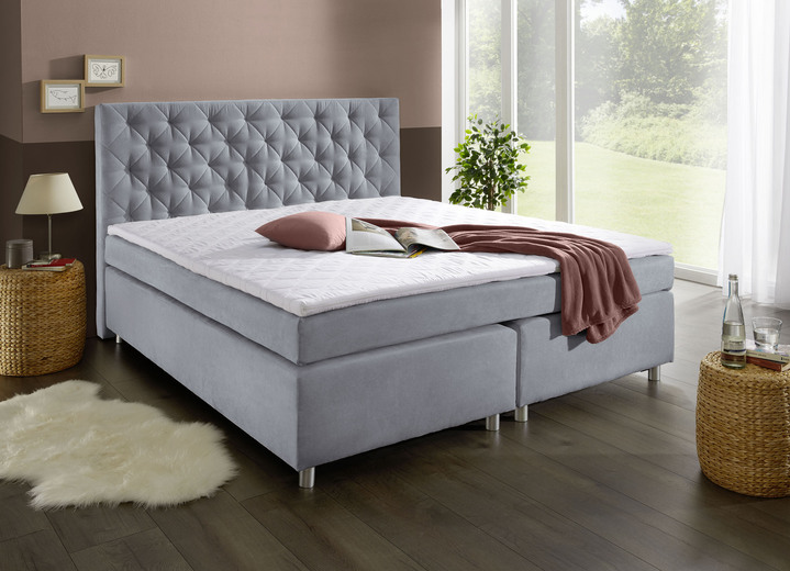 - Boxspringbett mit Topper, in Farbe GRAU