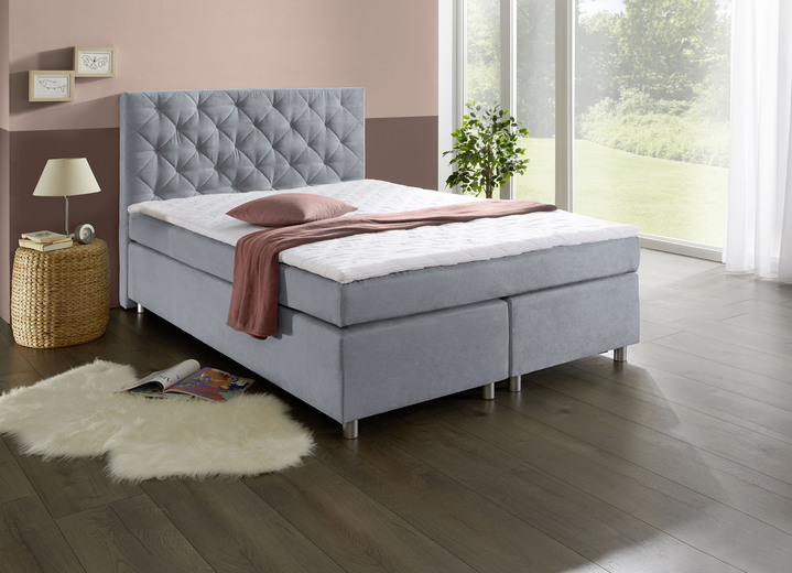 - Boxspringbett mit Topper, in Farbe GRAU