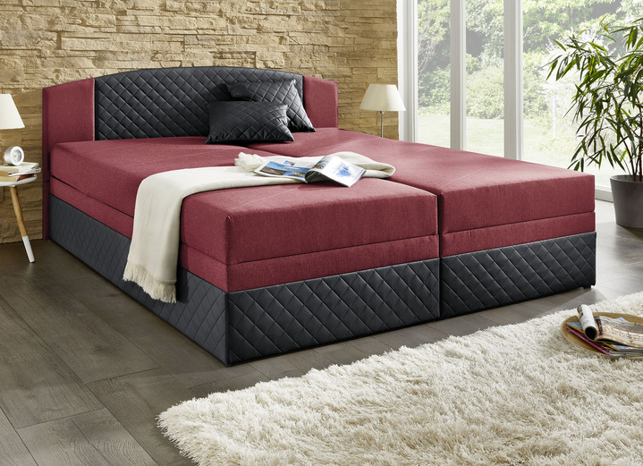 Betten - Boxspringbett mit Kopfteilverstellung und 2 Dekokissen, in Farbe SCHWARZ-ROT Ansicht 1