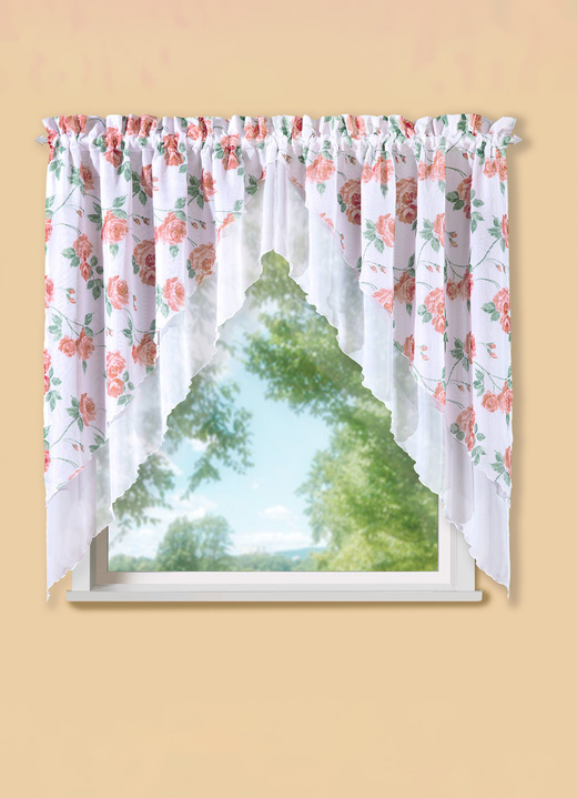 Klassisch - 2-teiliger Fensterbehang mit Rosenmotiv, in Größe 878 (80x80 cm) bis 892 (145x120 cm), in Farbe WEISS-TERRA Ansicht 1