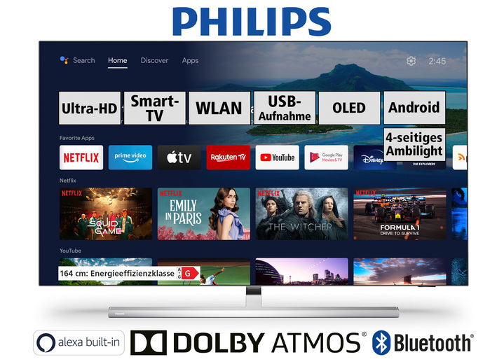 Fernseher - Philips 4K-Ultra-HD OLED-Fernseher, in Farbe SILBER Ansicht 1