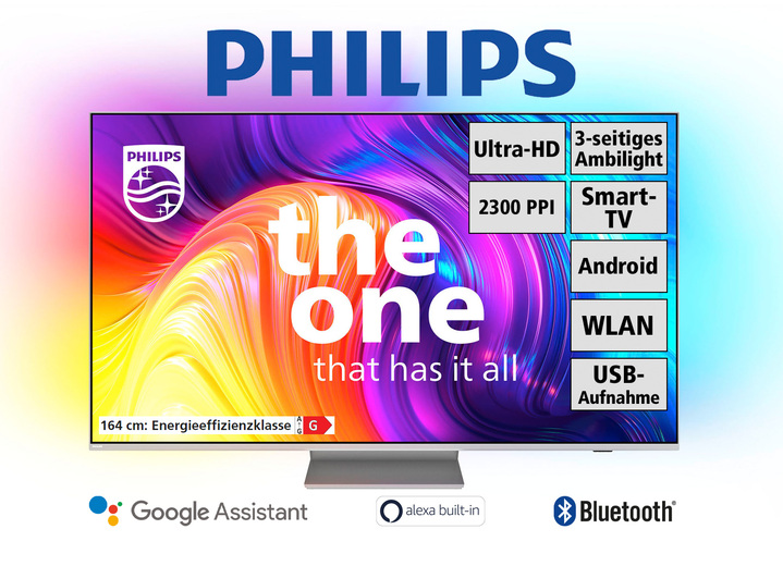 Fernseher - Philips 4K-Ultra-HD-Ambilight-LED-Fernseher, in Farbe SILBER Ansicht 1