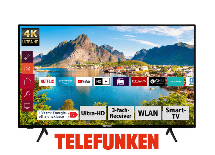Fernseher - Telefunken 4K-UHD-LED-Fernseher mit Smart-TV, in Farbe SCHWARZ Ansicht 1
