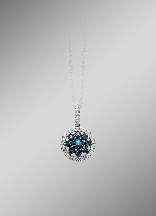 mit Diamanten - Schöner Anhänger mit blauen Brillanten und weißen Diamanten, in Farbe  Ansicht 1