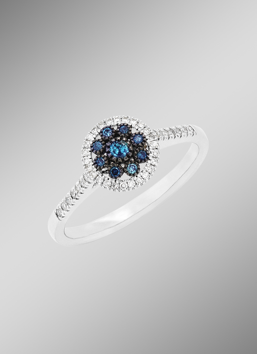 mit Diamanten - Schöner Damenring mit blauen Brillanten und weißen Diamanten, in Größe 160 bis 220, in Farbe  Ansicht 1