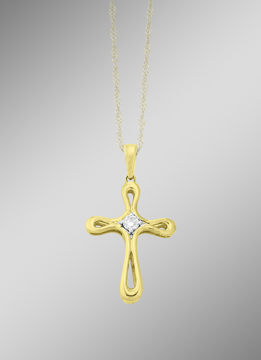 mit Diamanten - Klassischer Kreuz-Anhänger, in Farbe  Ansicht 1