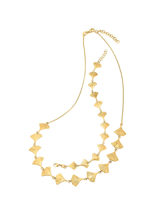 - Mattierte Halskette mit Glücksbringer Ginkgoblatt, in Farbe  Ansicht 2