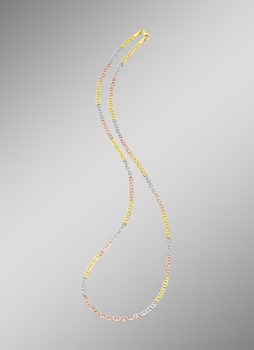 ohne Steine / mit Zirkonia - Elegante Garnitur in Tricolor, mit Karabiner, in Farbe , in Ausführung Halskette, 45 cm lang Ansicht 1