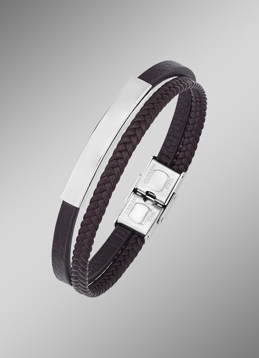Halsketten & Armbänder - Modernes Leder-Armband mit Edelstahl, in Farbe  Ansicht 1