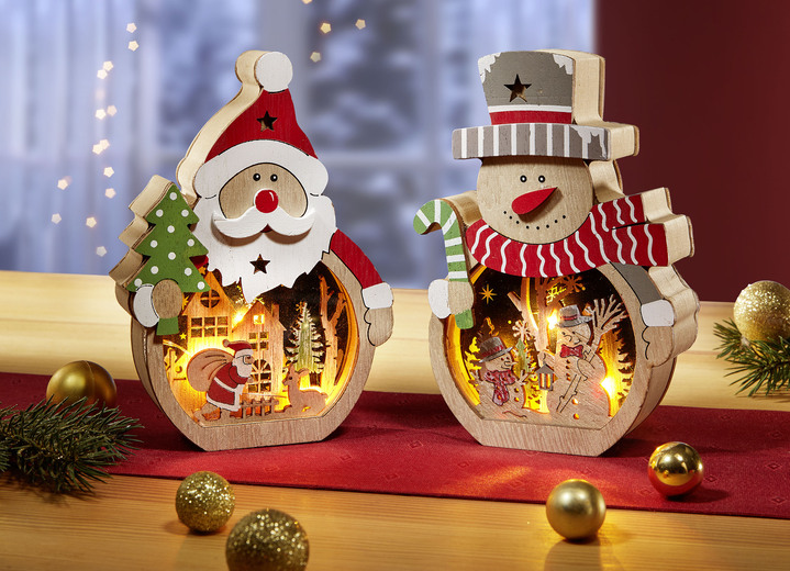 Weihnachtliche Dekorationen - Weihnachts-Dekoration, in Farbe NATUR-ROT, in Ausführung Weihnachtsmann mit Tannenbaum