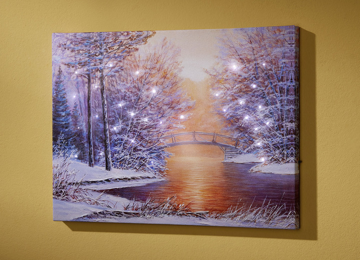 Weihnachtliche Dekorationen - Batteriebetriebenes Leinwand-LED-Bild auf Holzrahmen, in Farbe WEISS-BLAU