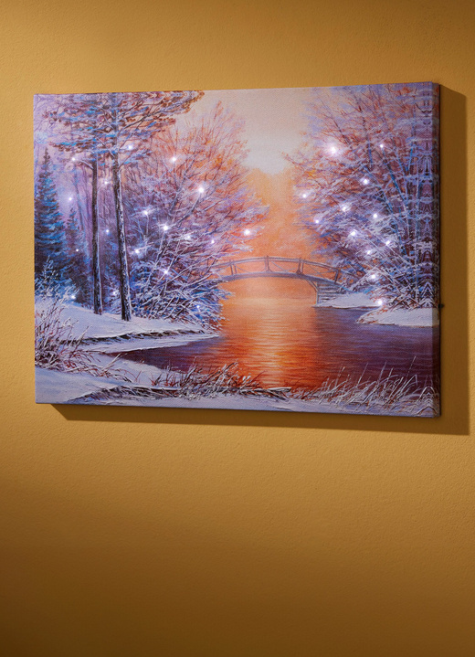 - Batteriebetriebenes Leinwand-LED-Bild auf Holzrahmen, in Farbe WEISS-BLAU