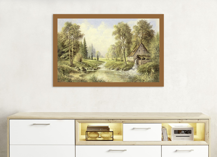 Landschaft - Bild mit Holzrahmen, in Farbe BRAUN-GRÜN