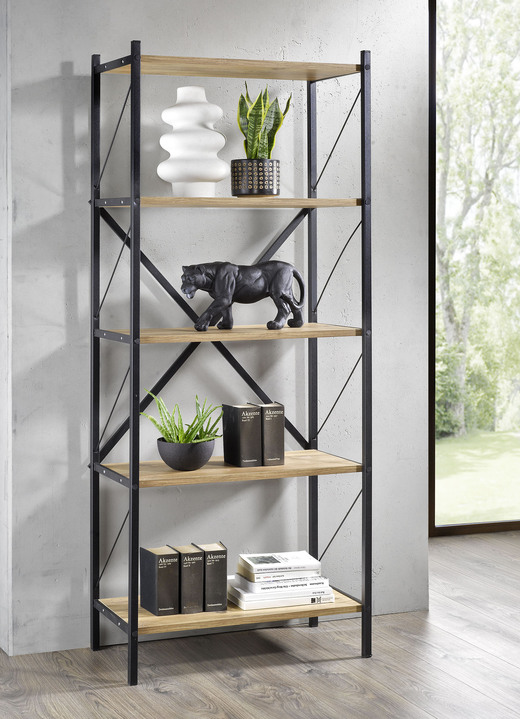 Regale & Schränke - Standregal mit Rahmen aus Metall, in Farbe HONIGEICHE, in Ausführung Mit 3 Böden Ansicht 2