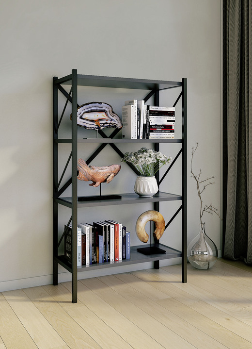 Regale & Schränke - Standregal mit Rahmen aus Metall, in Farbe HONIGEICHE, in Ausführung Mit 3 Böden Ansicht 4