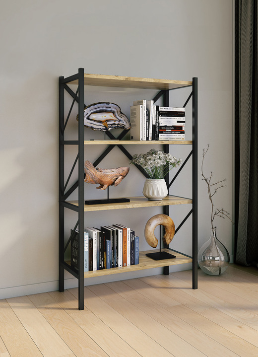 Regale & Schränke - Standregal mit Rahmen aus Metall, in Farbe HONIGEICHE, in Ausführung Mit 3 Böden Ansicht 7